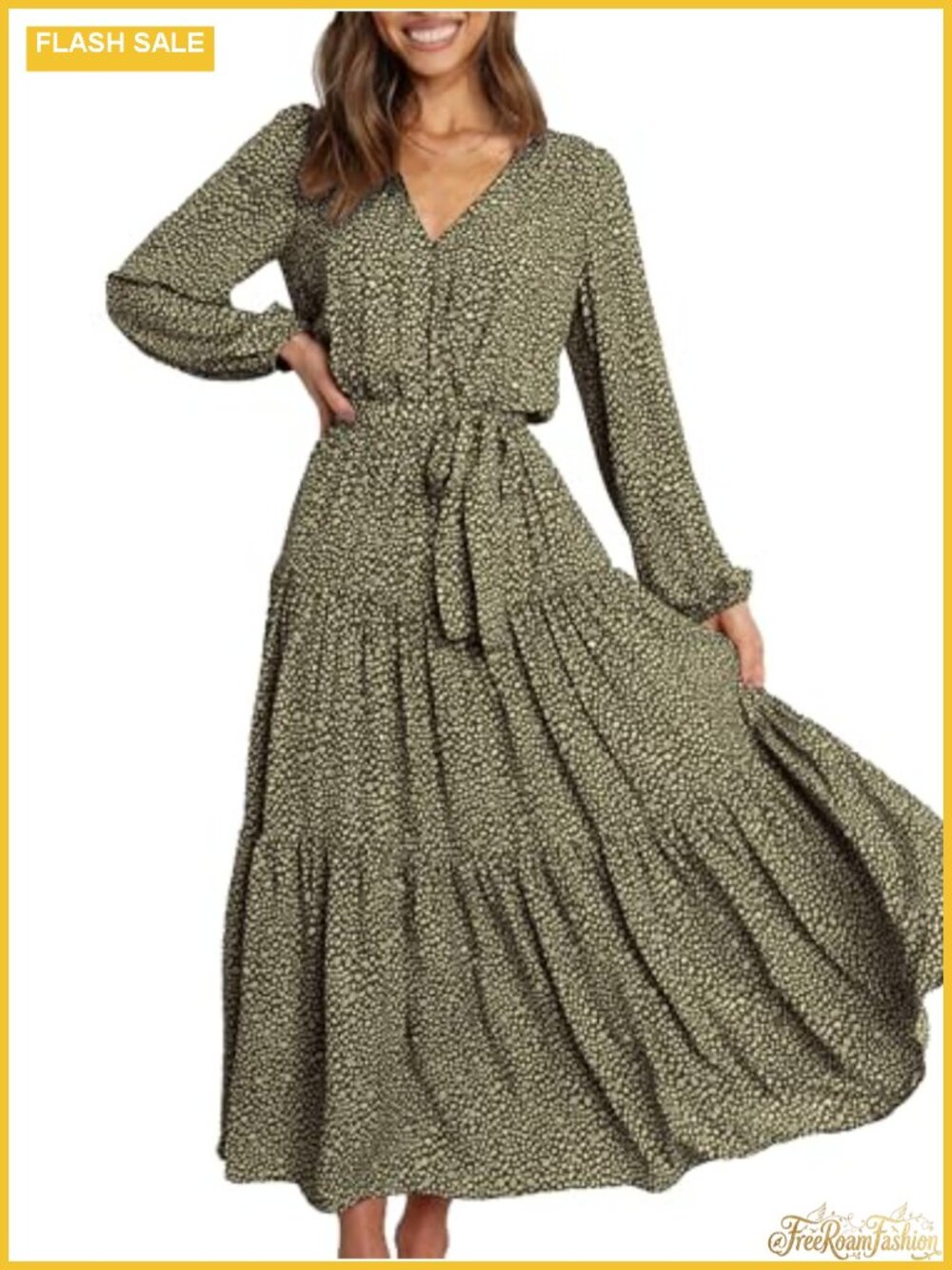 PRETTYGARDEN Womens Long Sleeve Boho Floral Wrap Maxi Dress